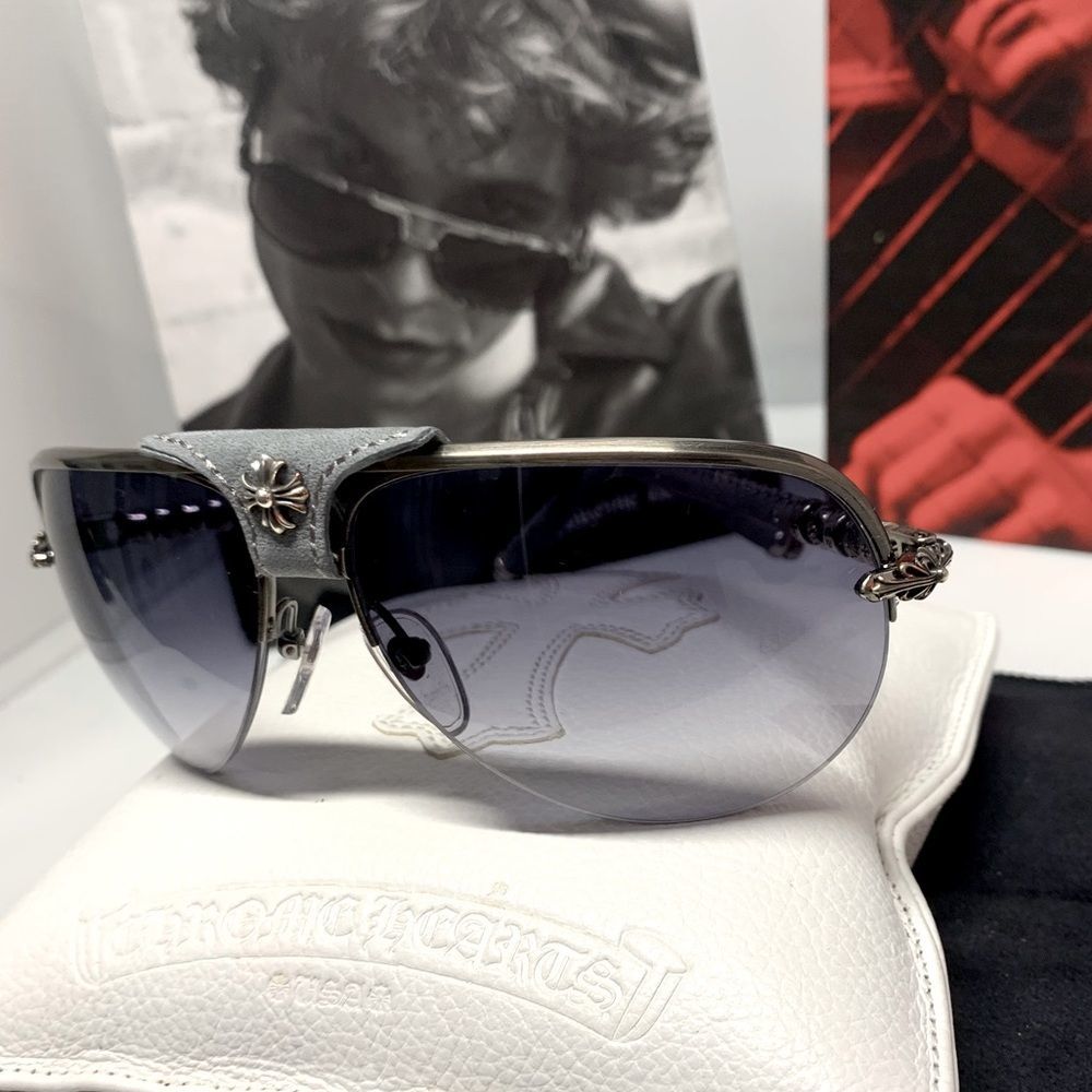 Chrome Hearts “Balls” grey suede temples -silver decor